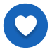 White heart icon on a blue circle.