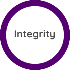 Purple circle with the word "Integrity"