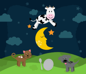 Cow jumping over the moon illustration